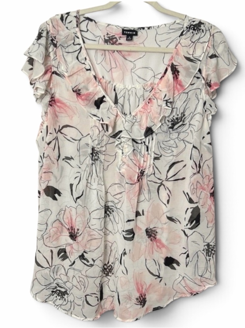 Torrid Floral Ruffle Flutter Sleeve Top Size 3(22/24)